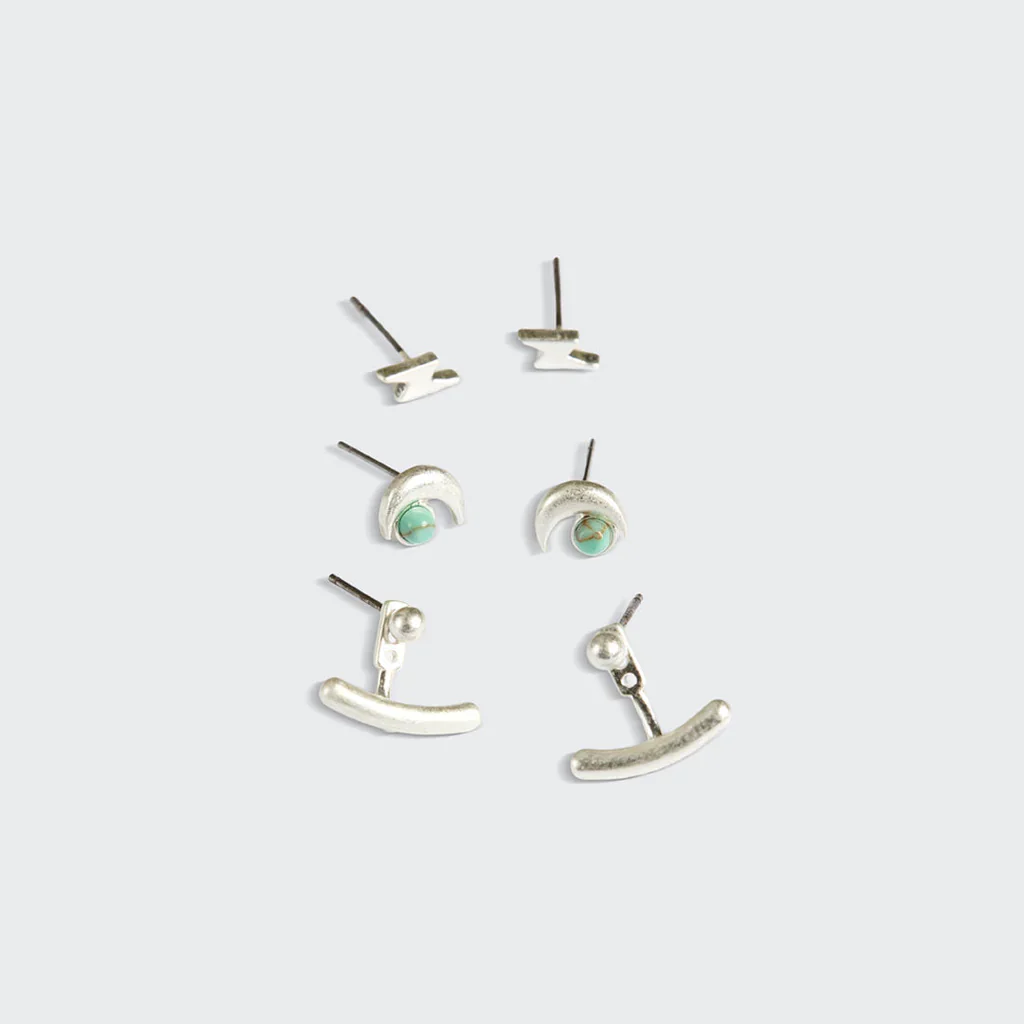 Scout Curated Wears Stud Trio Ear Jacket Set -  Moon / Turquoise / Silver - Image 3