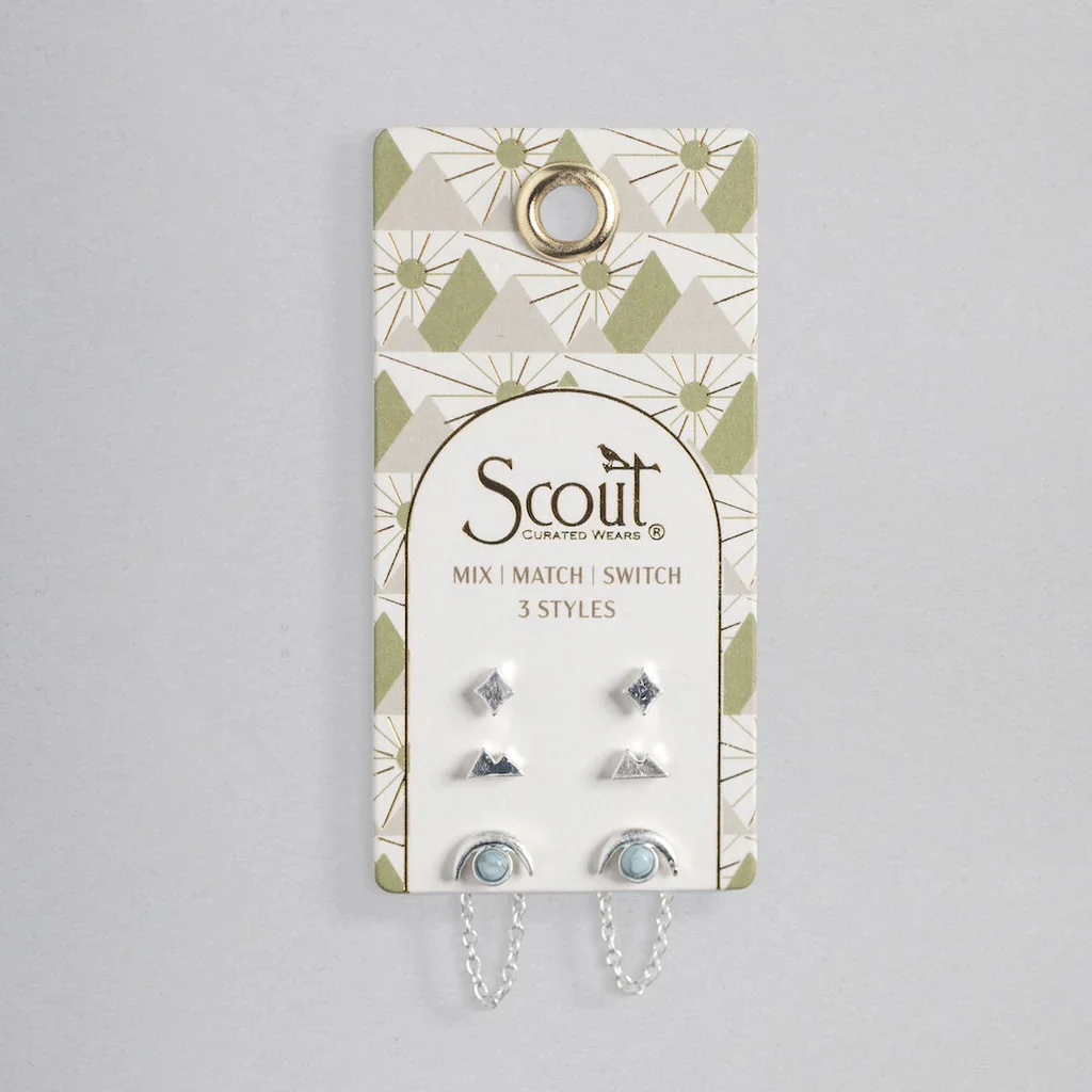 Scout Curated Wears Stud Trio Ear Jacket Set - Mountain / Blue Howlite / Silver