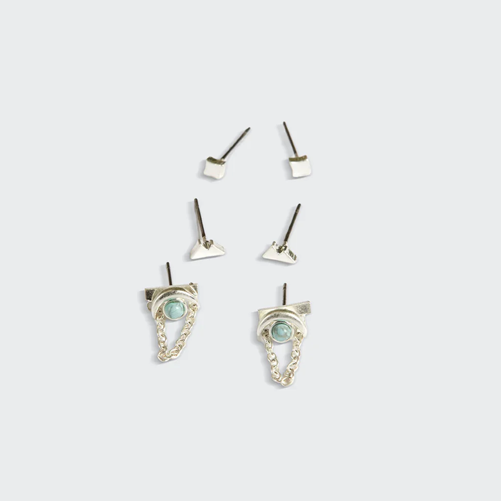 Scout Curated Wears Stud Trio Ear Jacket Set - Mountain / Blue Howlite / Silver - Image 3