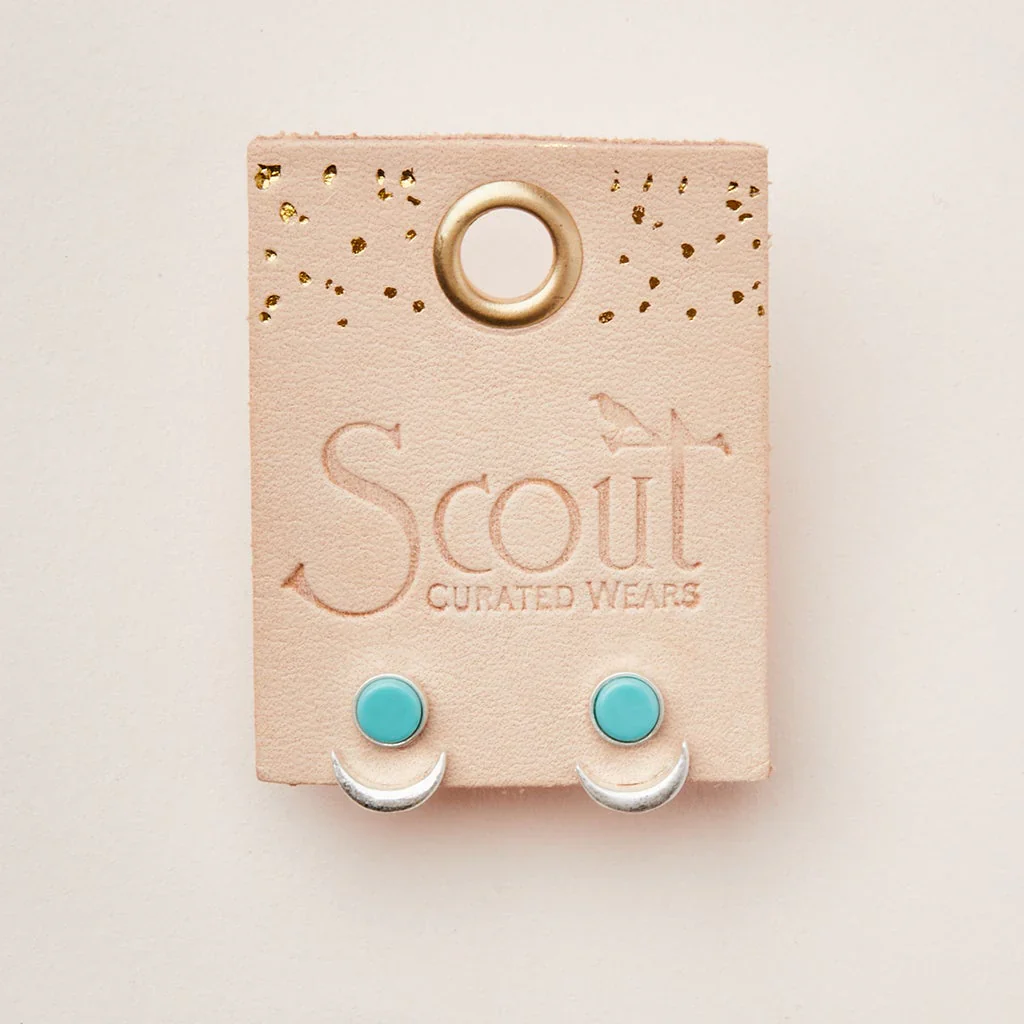 Stone Moon Phase Ear Jacket - Turquoise / Silver