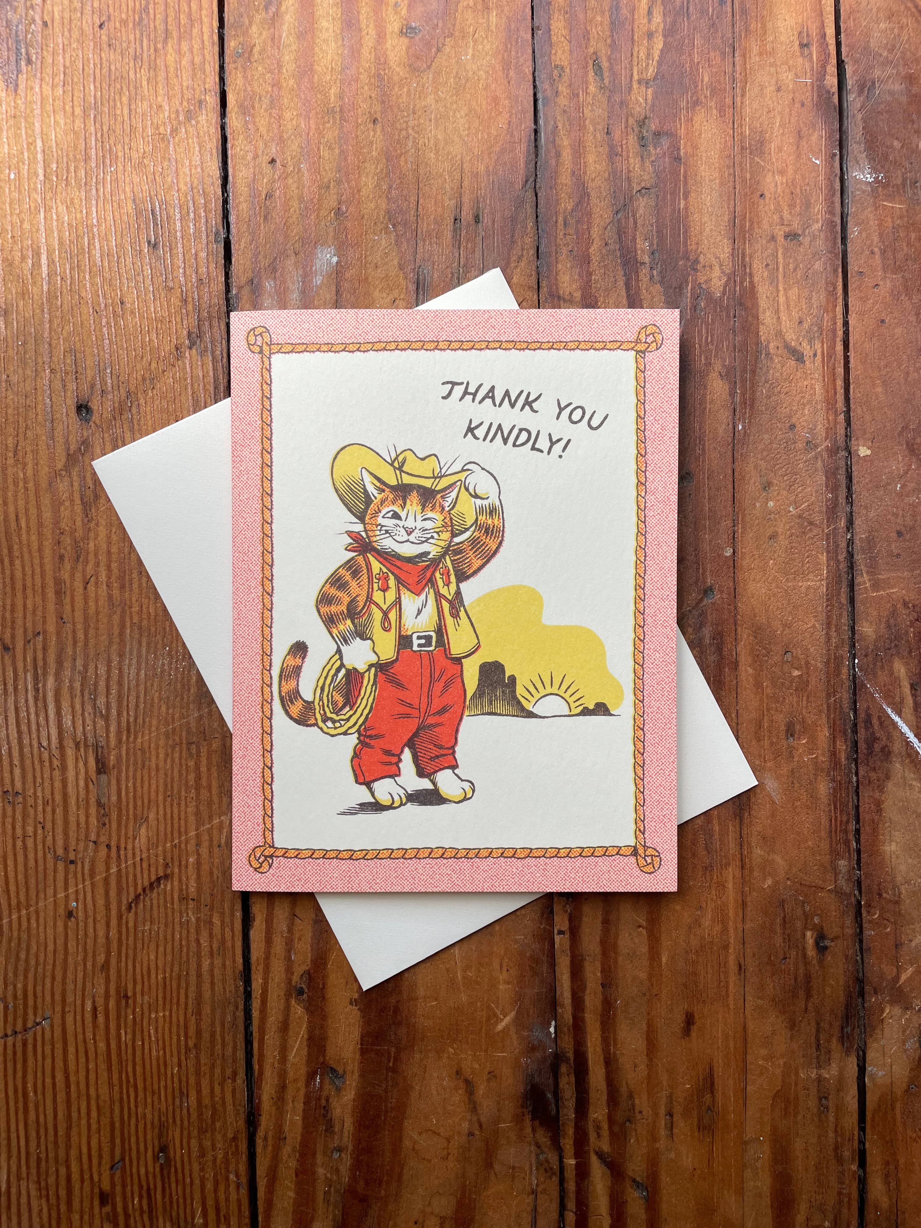 Kindly Cowboy Cat Thank You Card - Image 2